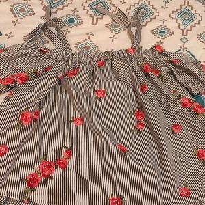 Off the shoulder floral striped blouse . Size L